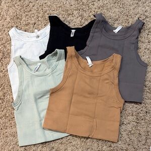 Nikibiki Ribbed Tank Tops - Black, White, Gray, Tan, Cream